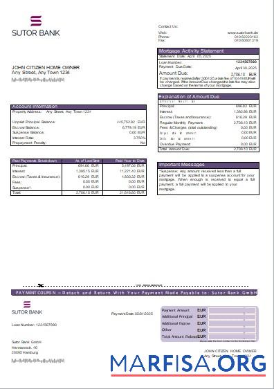 Downloadable Germany Sutor Bank mortgage statement scr template